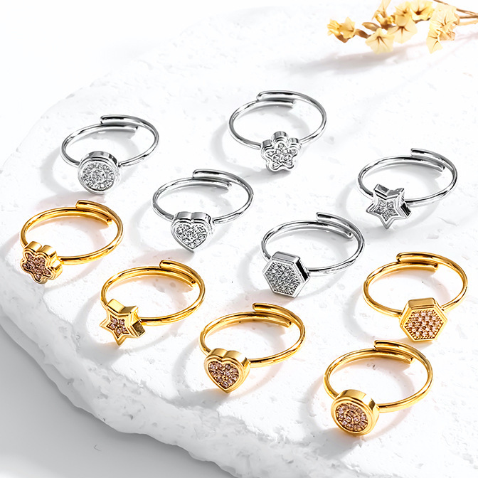 Cross Border Fashion Ring Trade New Product Stainless Steel Ring Designer Ring Circular Hexagonal Ring Women's Light Luxury Geometric Ring Simple