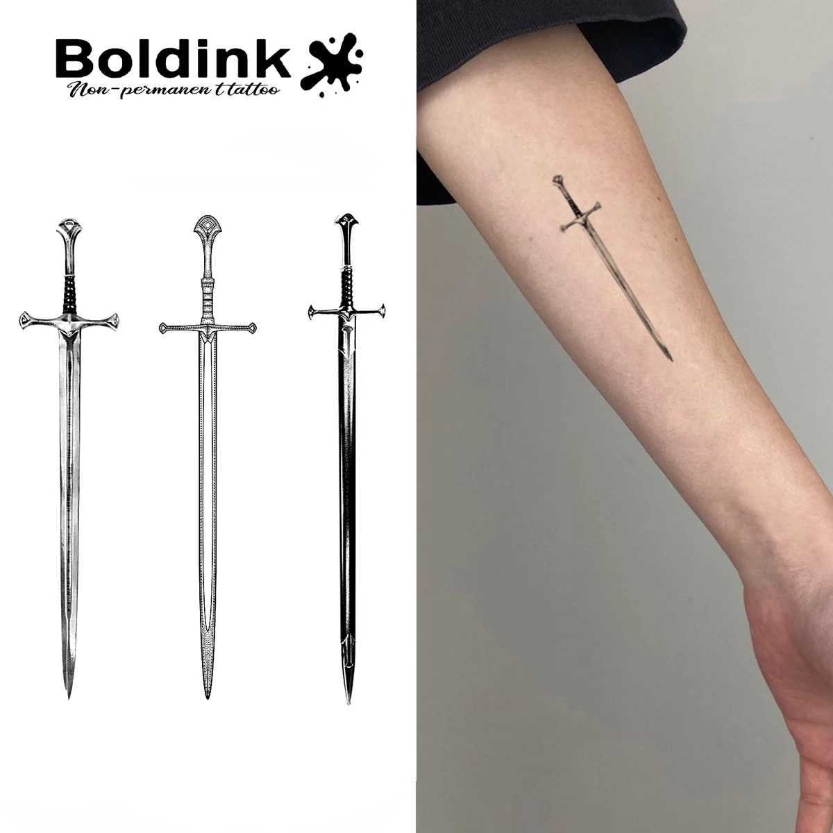Boldink Sword Temporary Tattoo Lasting for 15 Days with New Technology Waterproof Semi Permanent Stickers W250410