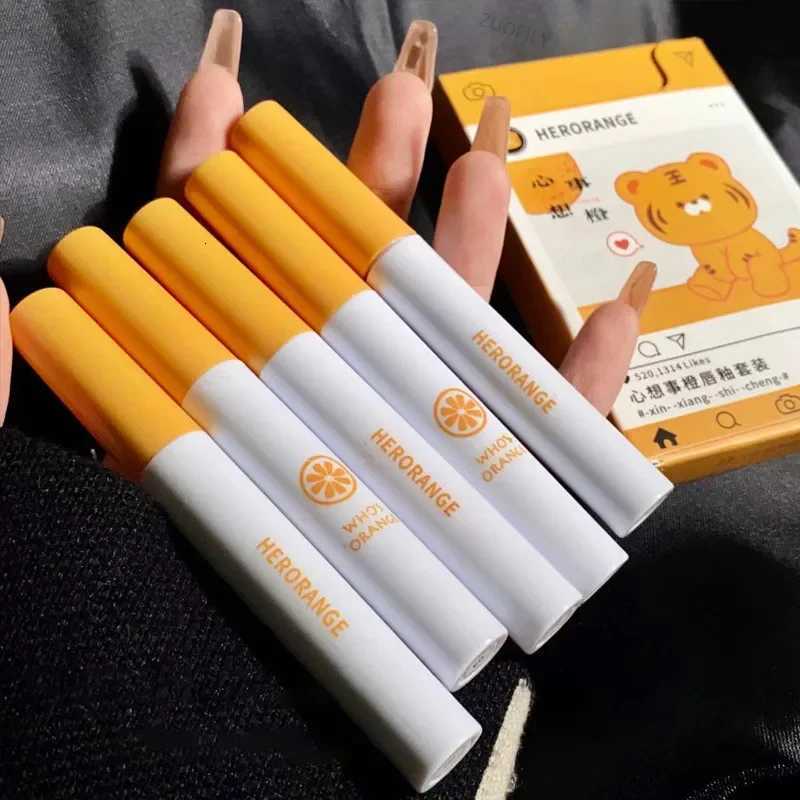 5Pcs Cartoon Cigarette Lipstick Set Long Lasting Moisturizing Lip Glaze Matte Velvet Waterproof Non-stick Cup Lip Gloss CosmeticT251110