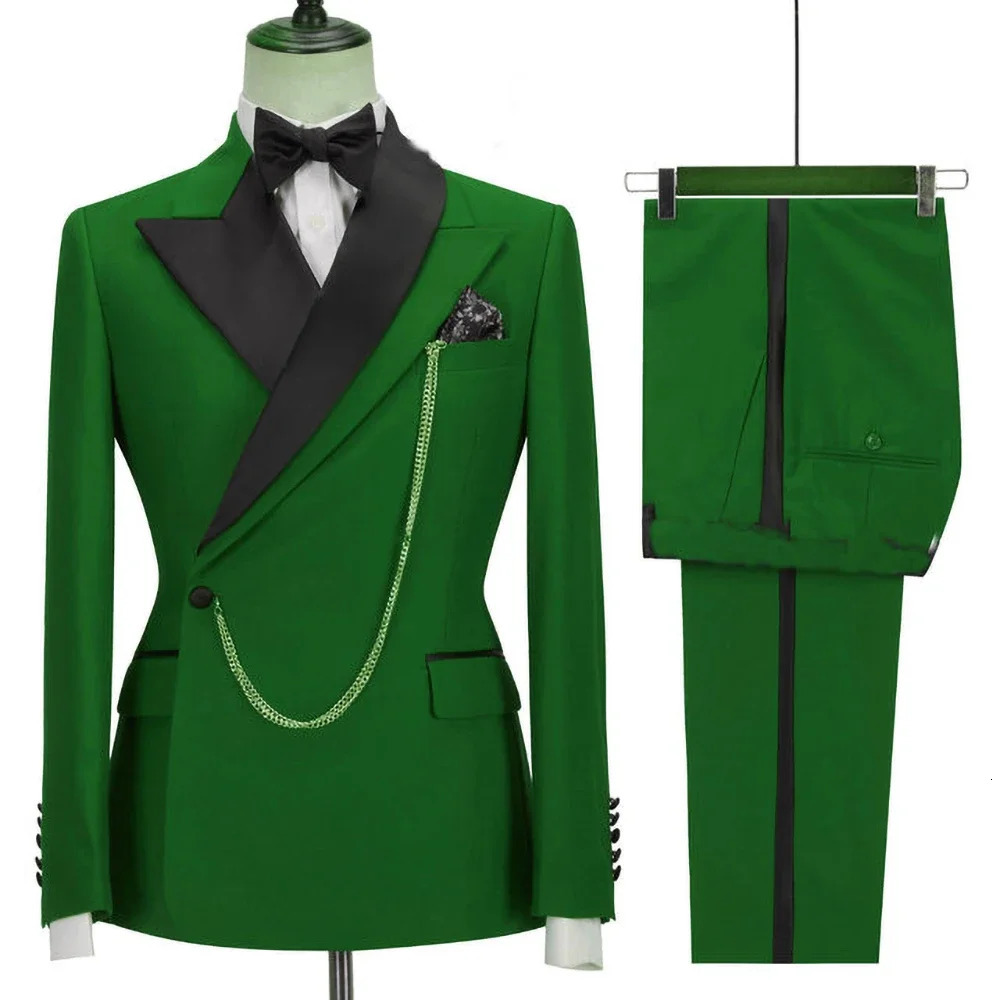 Yellow Men Suits Latest Lapel One Button Casual Slim Male Suit Business Wedding Groom Elegant 2 Piece Blazer Pants 250409