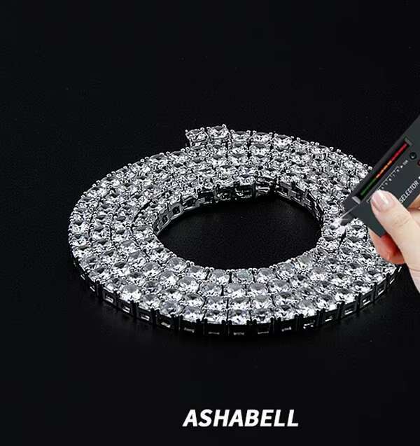 Sier tester with cubic zirconia silica tennis necklace for men and women, chain type