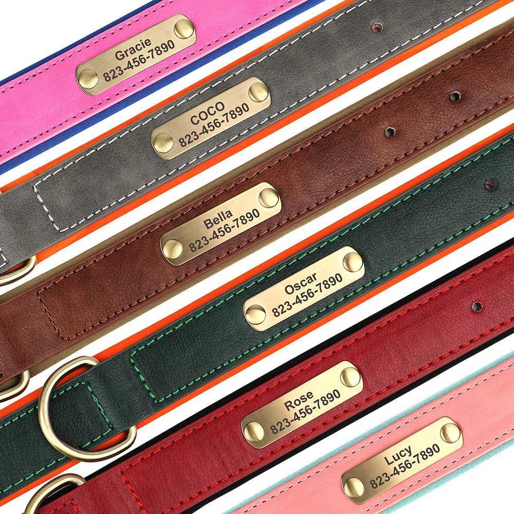 Personalized Dog Collar PU Leather Dogs Collars Free Engraving Pet ID Necklace Soft Padded for Small Medium Large Dogs Pug XS-XL J251110