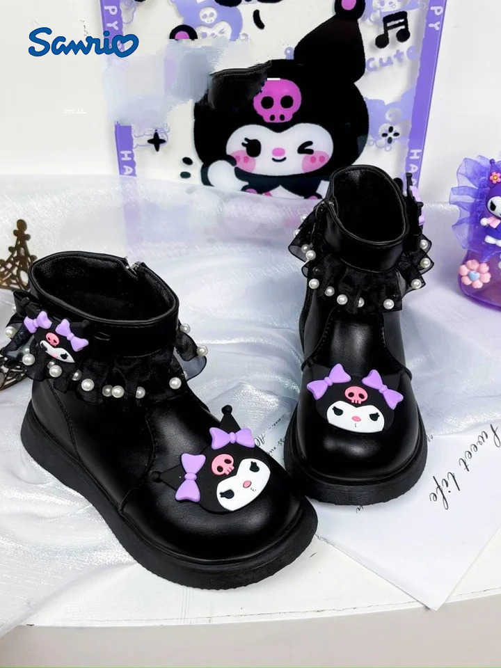 Sanrio Kids Princess Shoes Cute Kuromi Soft Sole Girls Leather cotton Boots Comfort Non-slip Autumn Winter Children Short Boots H2511101