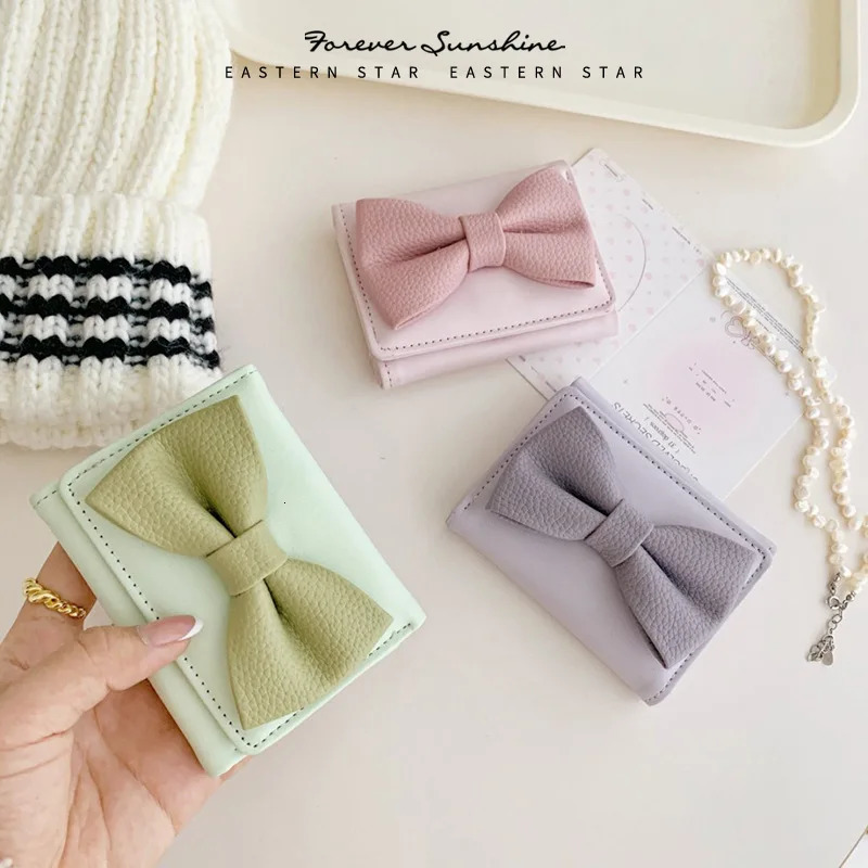 1pc Women Simple Solid Color Bow Decor Mini Tri-Fold Compact Wallet For Women Wallet Mini Wallet Purse Wallet Small Wallet cute R251110