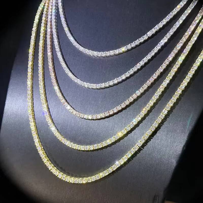 Hip Hop Moissanite 3mm S925 Tennis Chain White Gold Necklace Men Women Fine Jewelry Full Diamond Moissanite Unisex Necklace