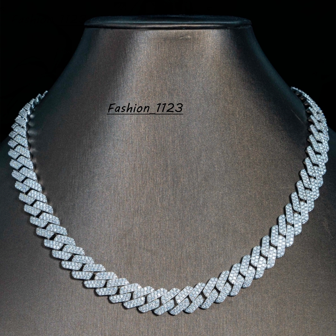 14mm 2-Rows Iced Cuban Link Chain VVS Moissanite Diamond Miami Cuban Bracelet Necklace for Men 925 Silver Jewelry