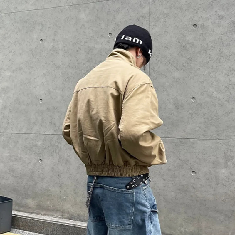 PFNW unisex American high street Distressed Stand collar silhouette khaki jacket mens trend retro workwear short jacket 12C2245 250410