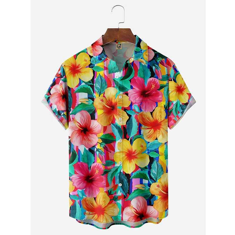 Floral shirt mens Hawaiian shirt holiday party shirt Cuban style lapel beach shirt Flower Camissa short sleeved womens shirt X2504101