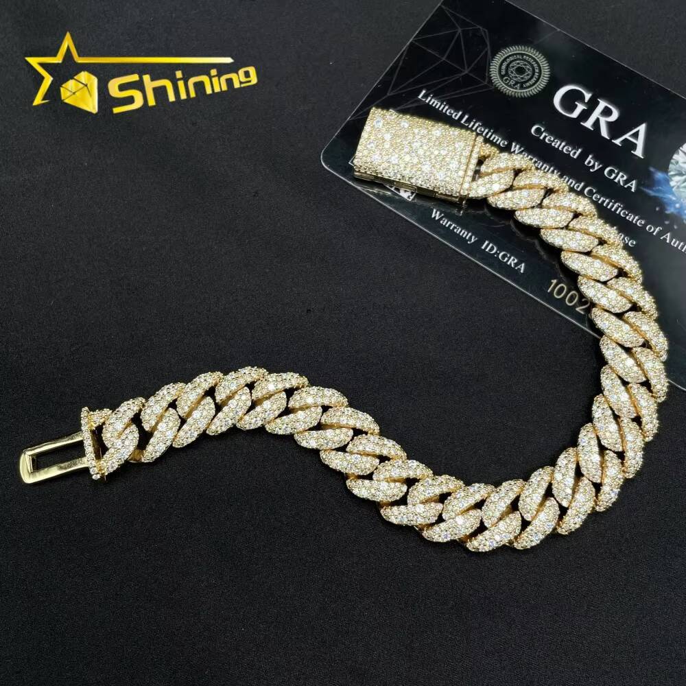 Mosaic Setting Pass Diamond Tester Hip Hop Jewelry 12mm 925 Sterling Silver Men Necklace Iced Out Moissanite Cuban Link Chain