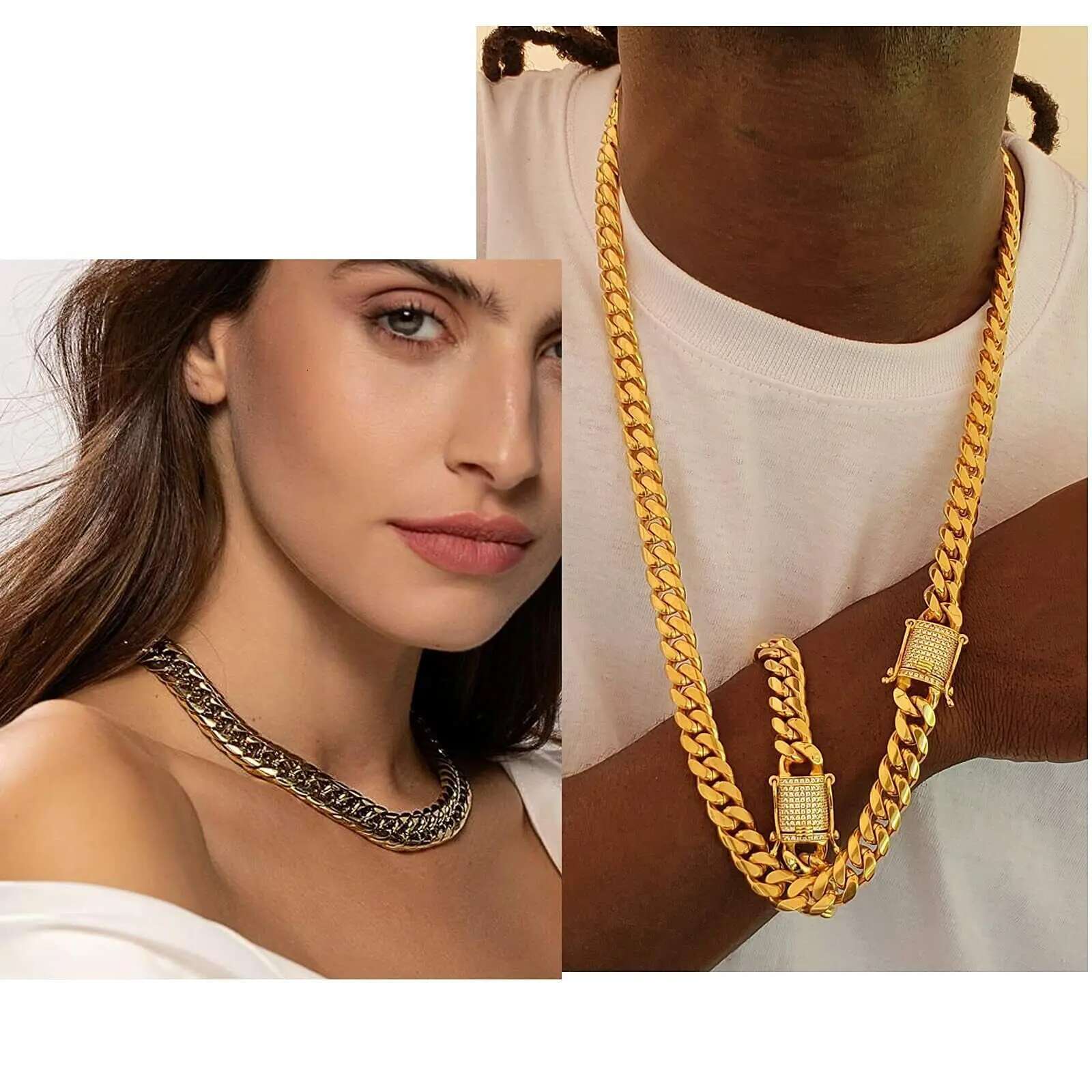 New Arrival 8mm-18mm Stainless Steel Miami Curb Cuban Chain Bracelet Necklace for Women Men jewelry Casting Crystal Lock