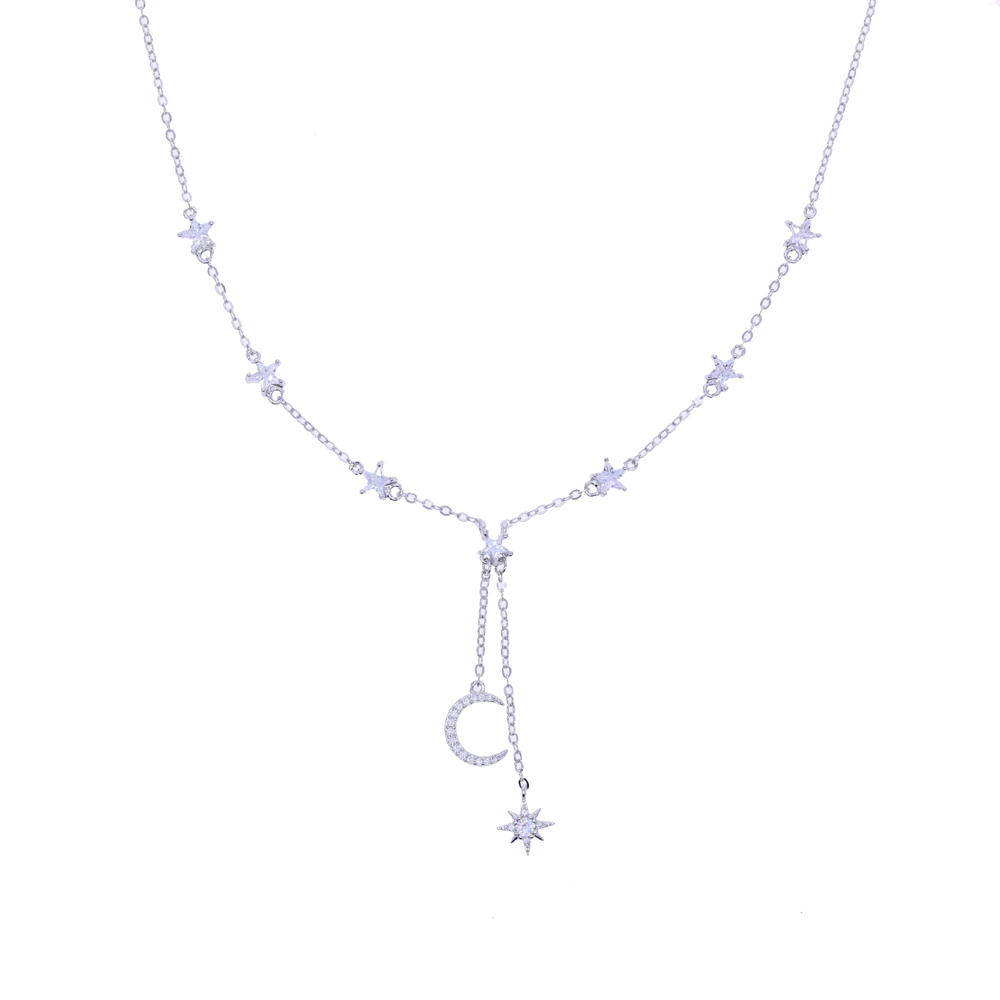 2025 New Moon Star cz station jewelry chain elegant women stunning lovely necklace fashion Modern faced stone Chic necklaces