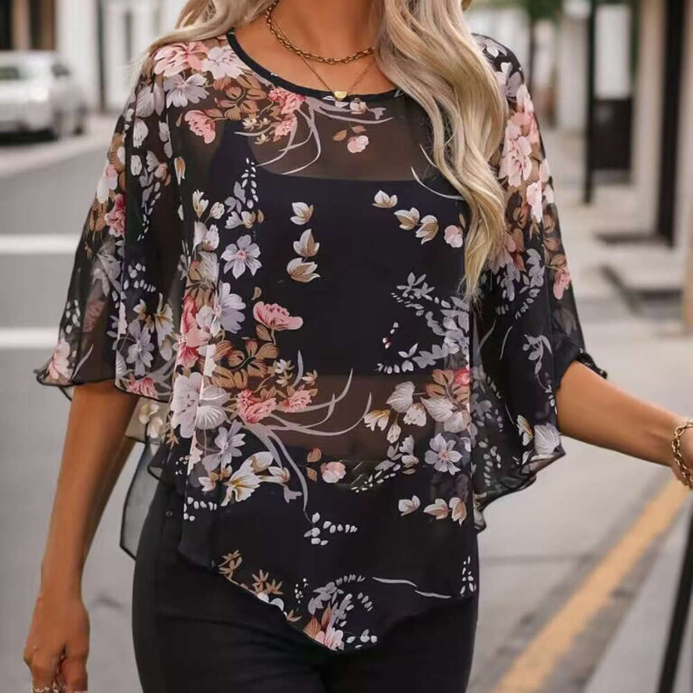 European and American Fashion Export Women's Clothing Amazon Hot-Selling Cross-Border Sexy Sheer Blouse Chiffon Shirt