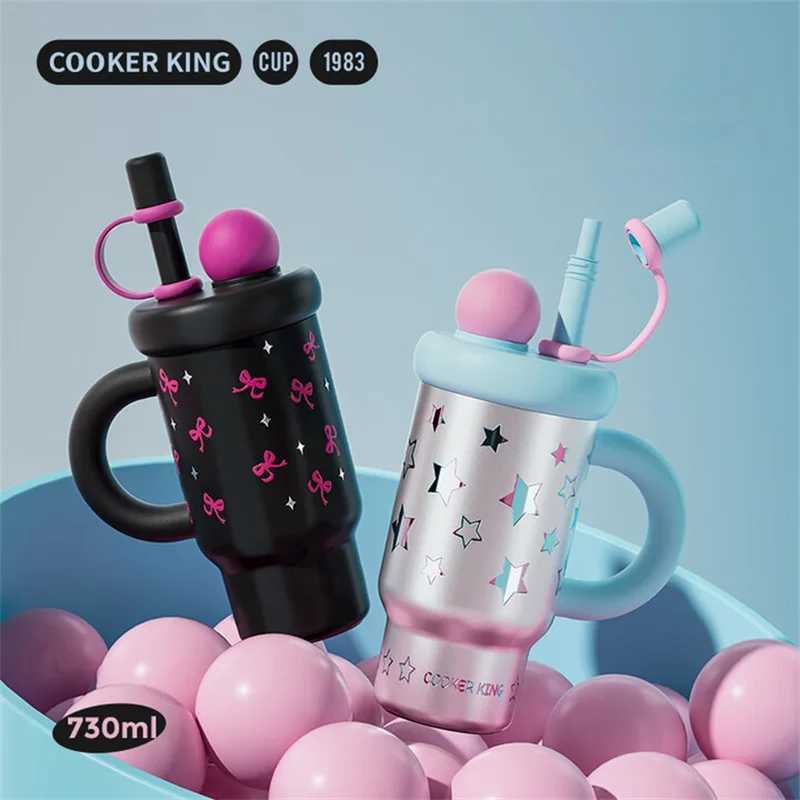 Fashionable cup 730ml Insated Bottle Stainless Steel Thermos Cup with StrawHandle Leak-proof Thermal g Portable Drinkware Cup Y251110
