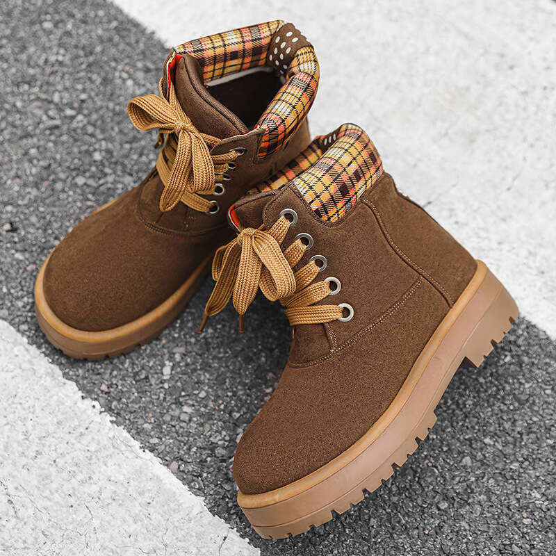 Petite 5cm Autumn Winter Outdoor Casual Martin Men Leather Round Toe Stylish Slim Fashion Short Boots YZ06