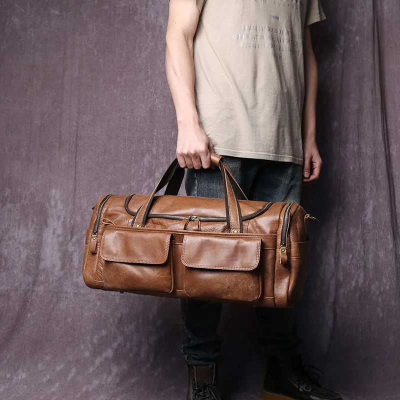 New Retro Large Capacity Mens Frosted Leather Travel Bag Made Of Old Top Layer Cowhide Portable Short Distance Luggage Bag K251110