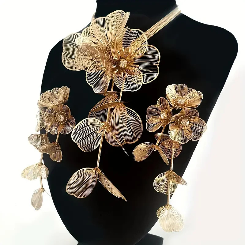 Lady 3pcs Handmade Flower Inlaid Rhinestone Vintage Jewelry Set - Perfect Night Club Party Accessories 250409