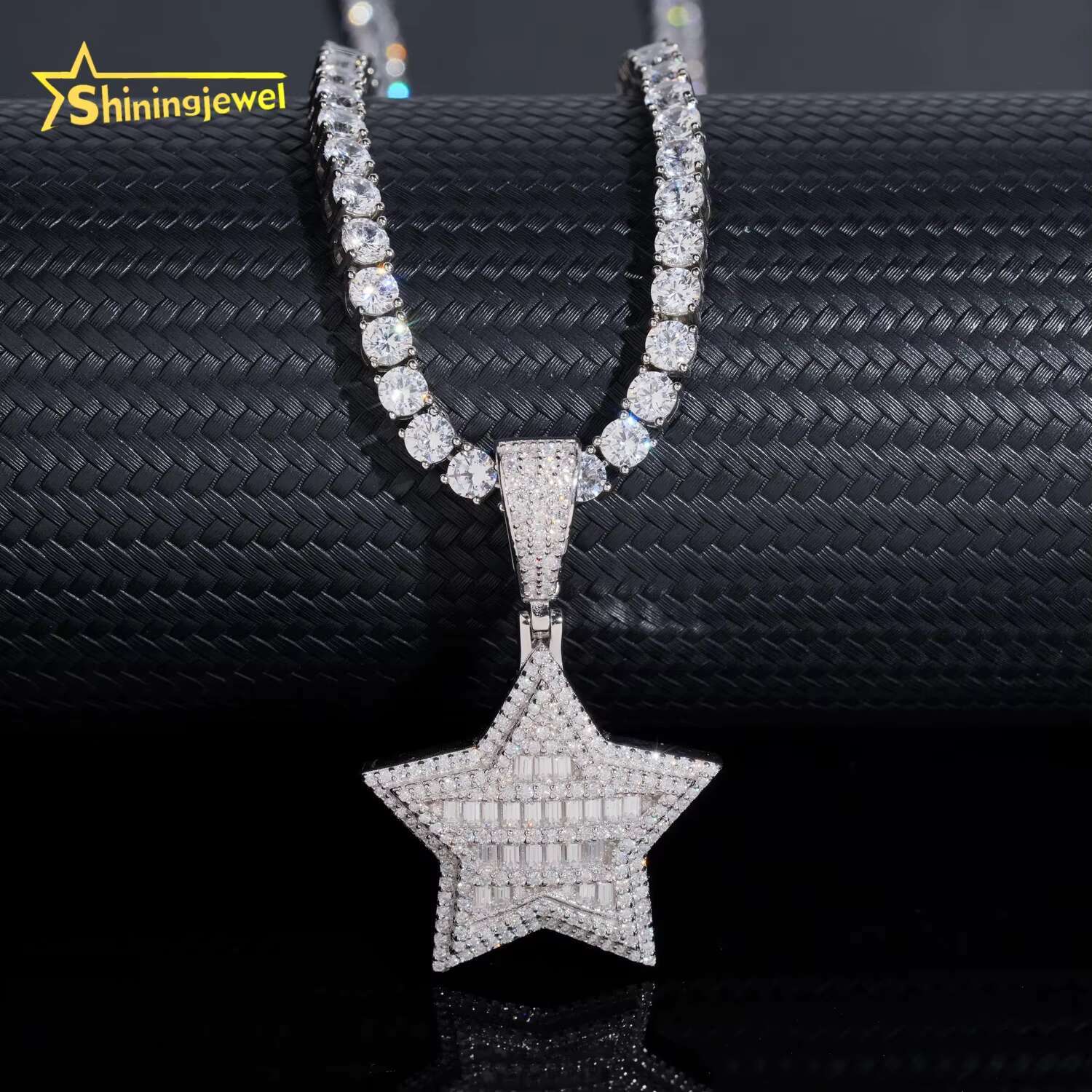 New Design Fine Jewelry Solid 925 Sterling Silver Gold Plating Hip Hop VVS Diamond Necklace Moissanite Iced Out Star Pendant