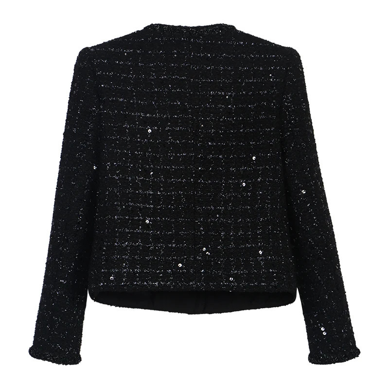 fashionable and elegant celebrity sequin temperament small fragrance style tweed round neck singlebreasted jacket 251110