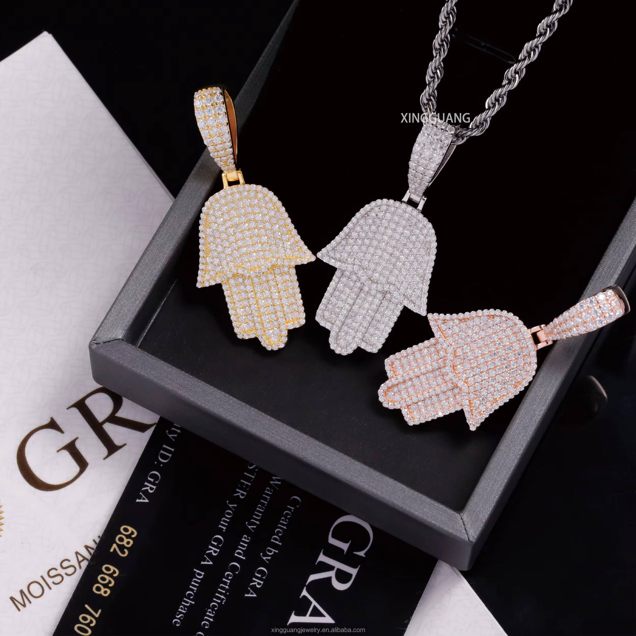 Yy Custom 925 Silver Plam Pendant 3 Tones Hip Hop Jewelry with Pass Diamond Tester Custom Moissanite Pendant Charm