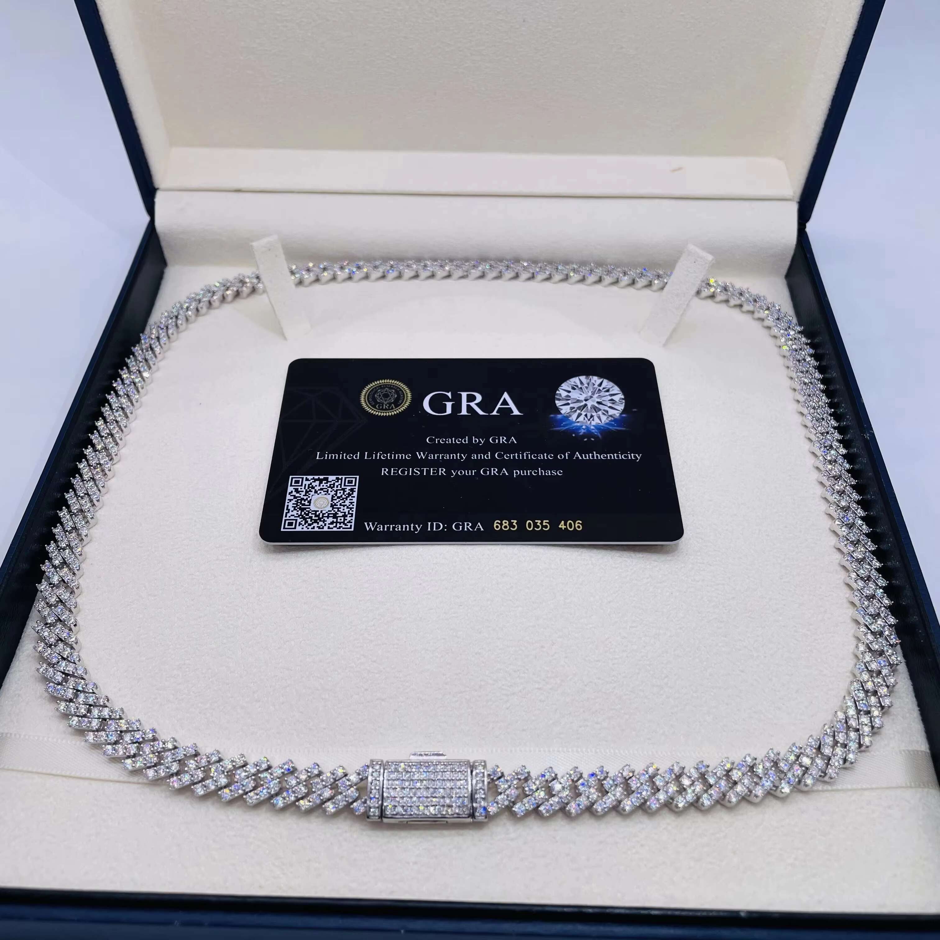 Hip Hop 8mm Iced Out Cuban Link Chain 925 Sterling Silver Moissanite Necklace for Men Women Iced Out Diamond Chain Jewelry