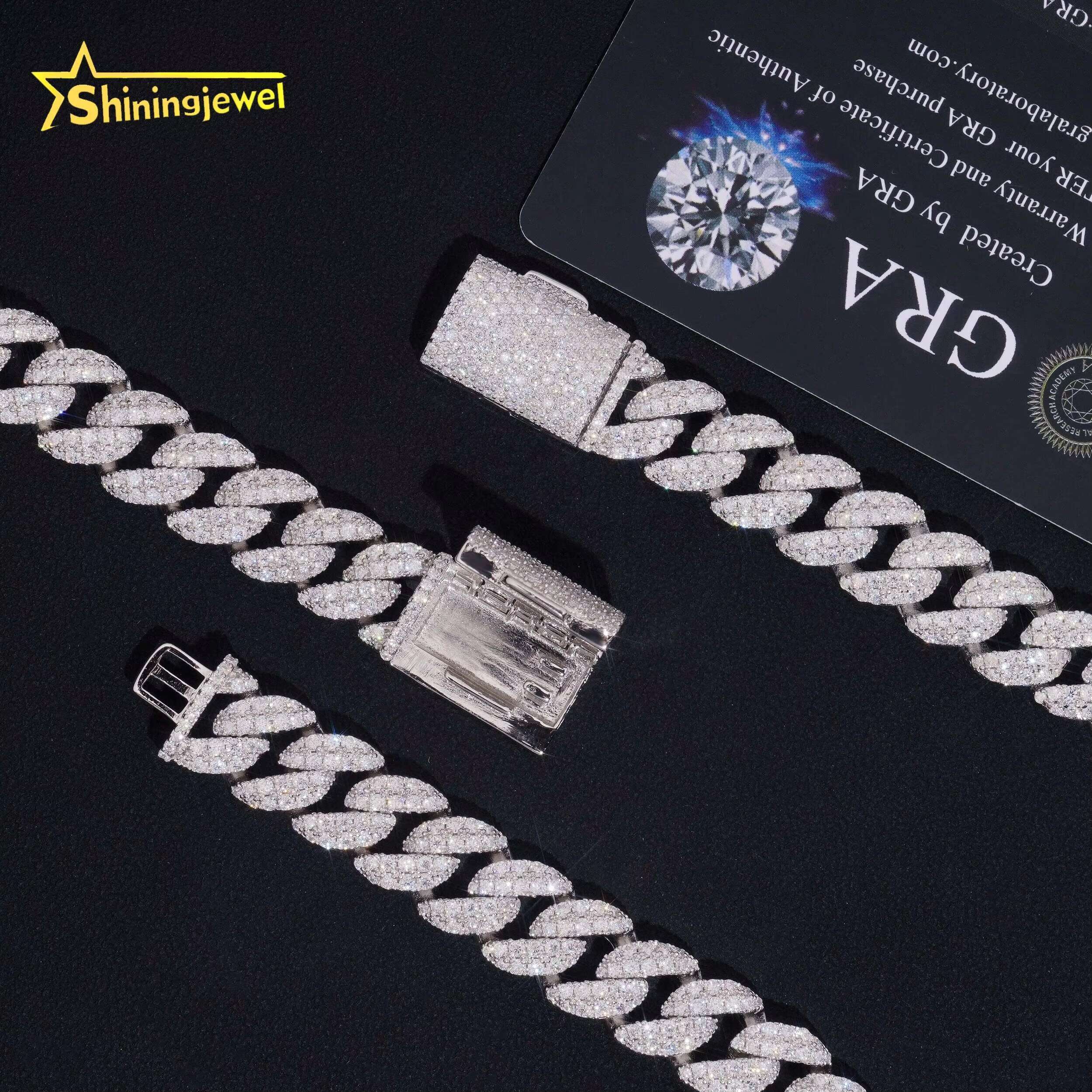 Pass Diamond Tester Ready to Ship Hip Hop 925 Silver Iced Out 12mm Mens Moissanite Necklace Cuban Link Chain