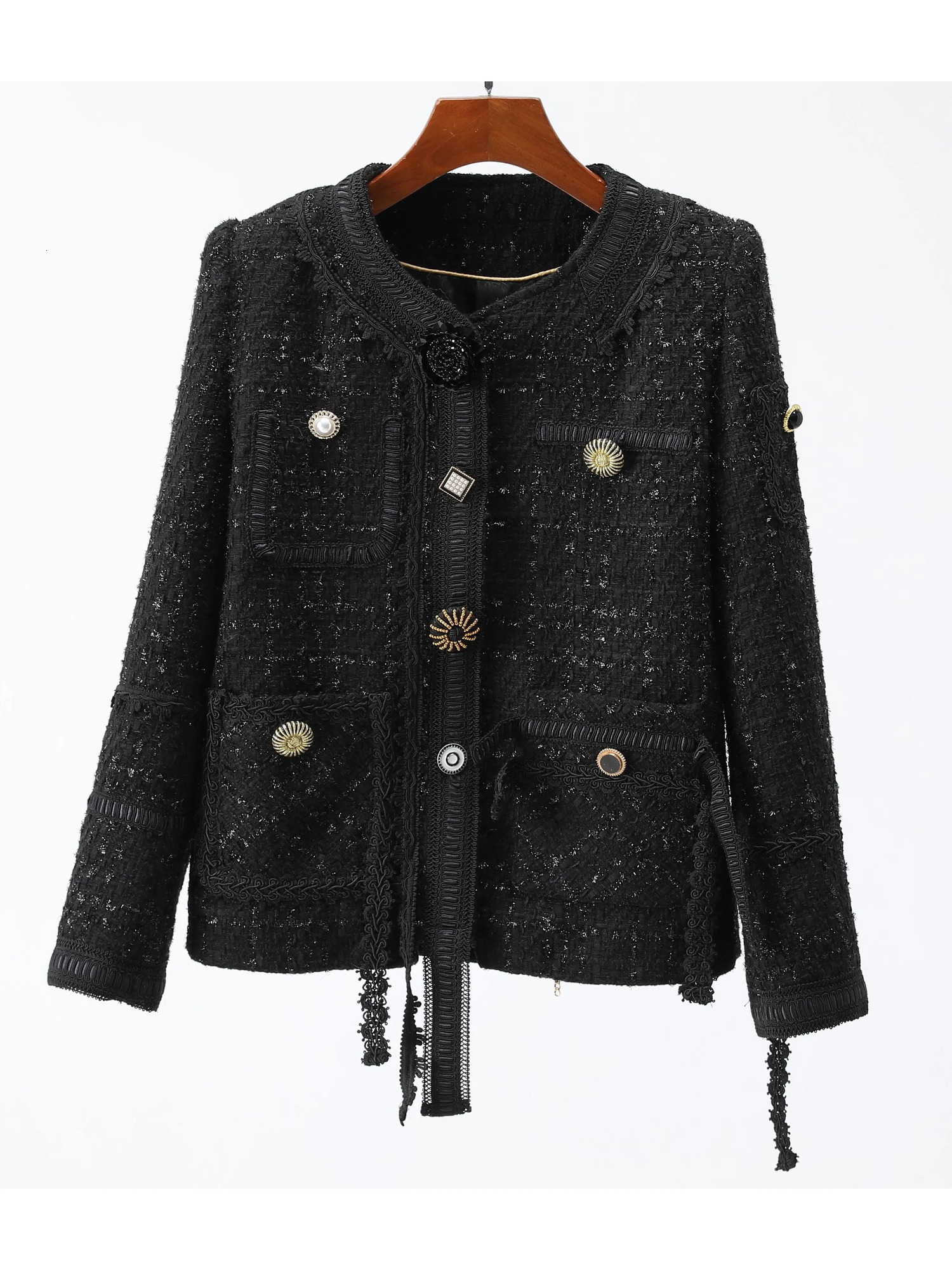 fashion elegant casual highend n black versatile tweed jacket for ladies 251110