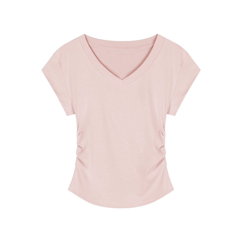2025S Designer Women S T Shirt American Spicy Girl Solid Color Simple V Neck T Shirt Women S Summer New Short Style Slim Fit Versatile Pullover Studen