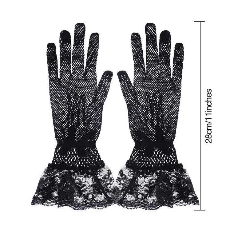 1 Pair Elegant Ladies Short Lace Gloves New Sheer Fishnet Mesh Black White Prom Party Females Fashion Solid White Mittens L251110