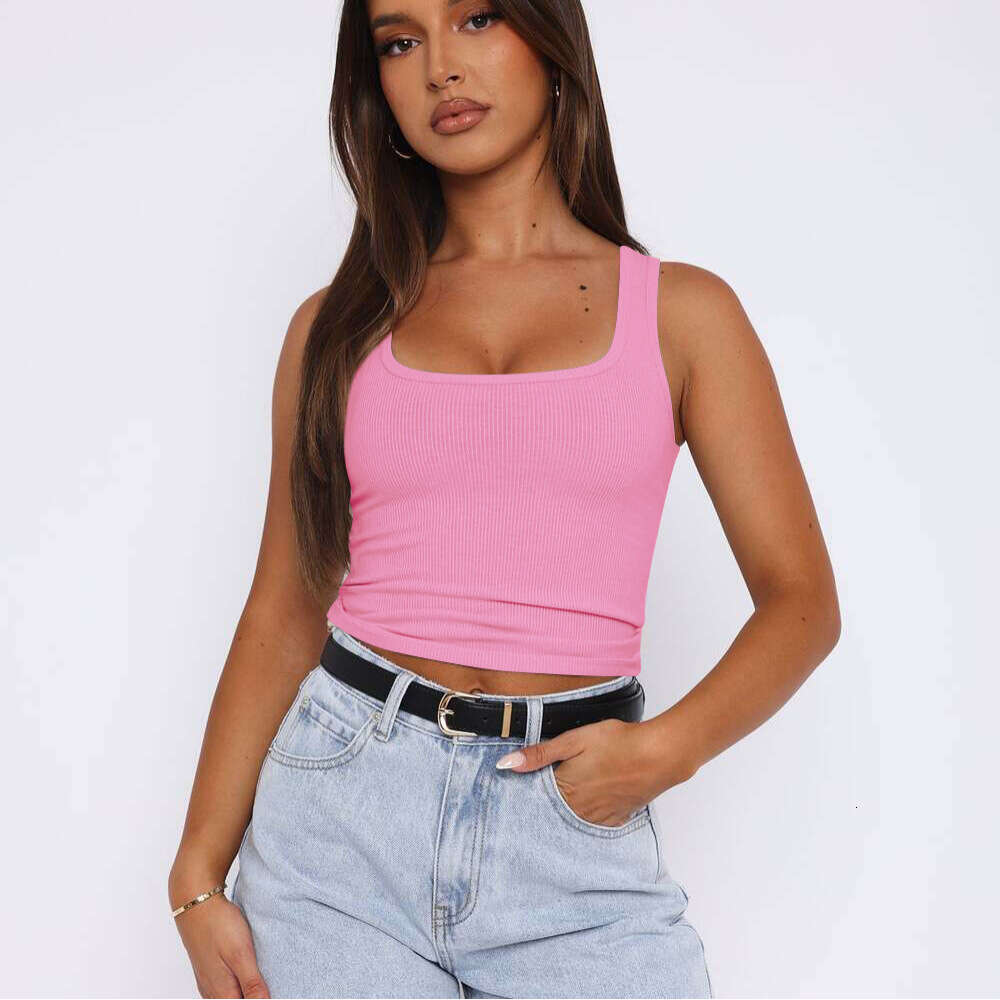 2025 Cross-Border Women's Fashion Amazon TK New European and American Sexy Y2K Slim Fit Solid Color Hot Girl Summer Ribbed Tank Top