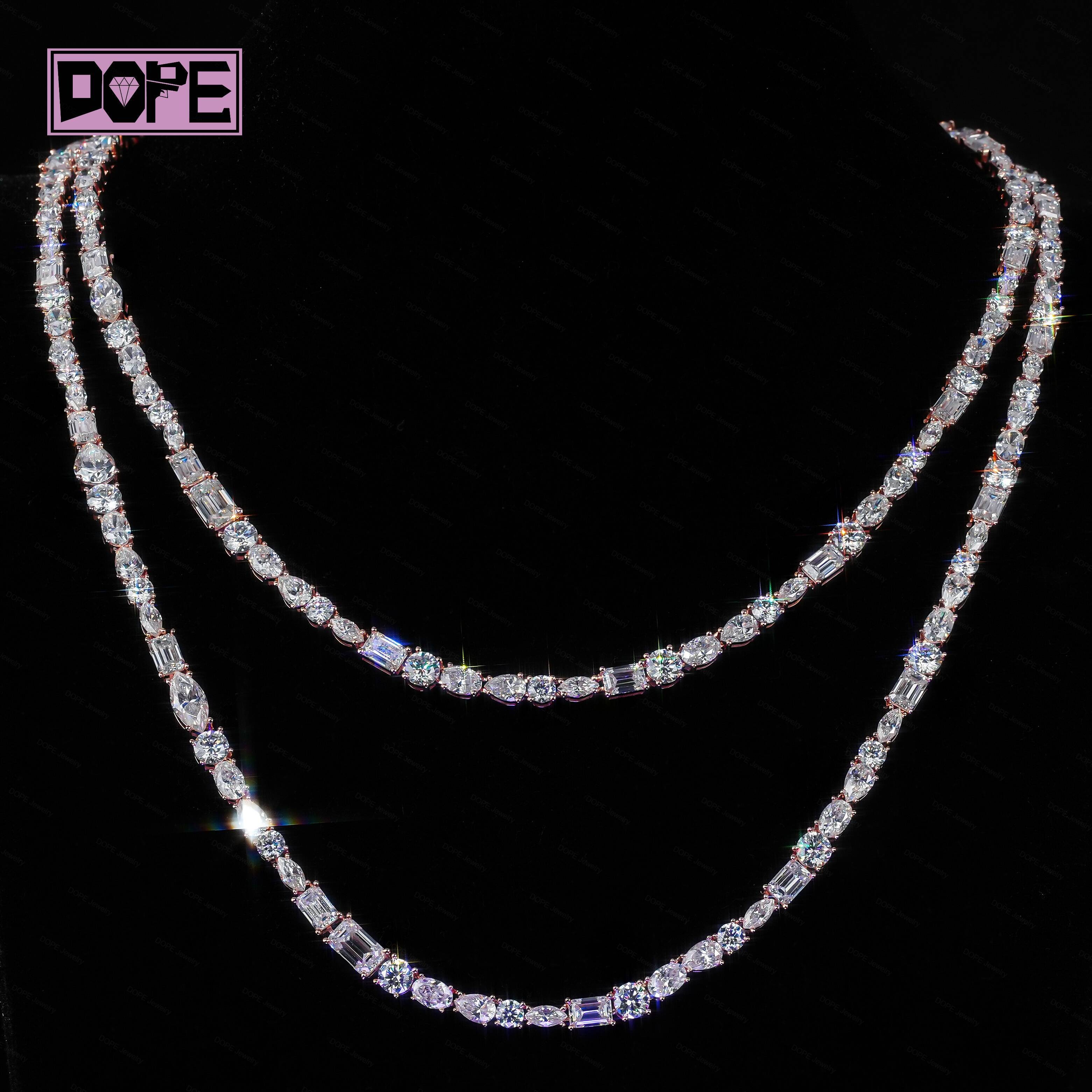 5mm Moissanite Chain Multi Shape VVS Diamond GRA Certified 925 Silver Necklace Iced Out Moissanite Tennis Chain