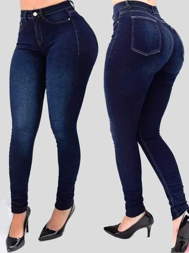Womans pure color jeans denim high waist jeans street play cultivate ones morality pants shaping figure with high waist jeans C251110