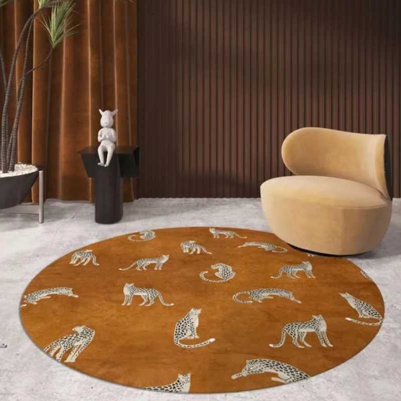 1pc Leopard Print Round Mat Non-Slip Mat with Brown Tan Animal Floor Rugs for Living Room Bedroom Entryway Modern Home Decor Y251110