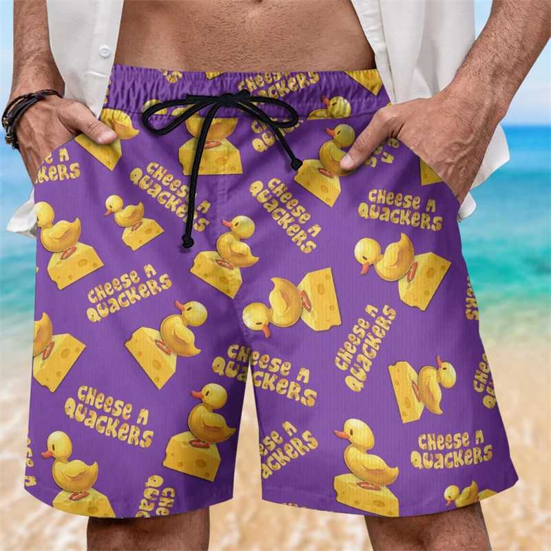Interesting duck shaped beach shorts for mens summer leisure surfing vacation 3D printed shorts for loose and breathable childrens swimming trunksW250