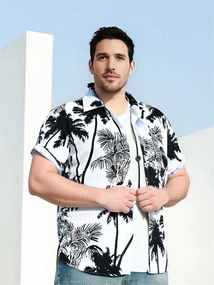 Hawaiian shirt mens printed casual thin beach ultra-thin fashion shirt high-quality luxury black social retro funny oversized clothing X250410