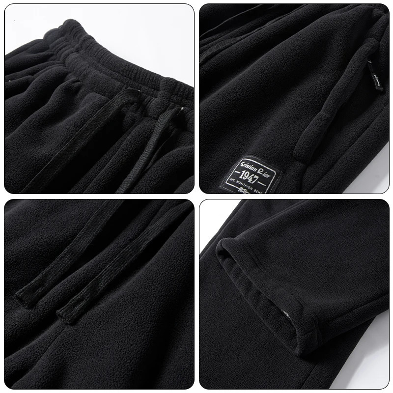 IPPOLICH Mens Winter Casual Pants Outdoor Plush Velvet Thickened Cold-proof Pure Cotton Casual Pants Men Windproof Warm Trousers 251106