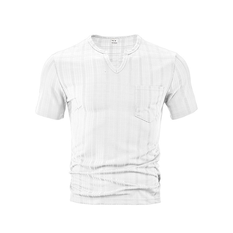 2025 collar mens summer fashion short sleeved Henry style American tough guy solid color T-shirt slim fit top