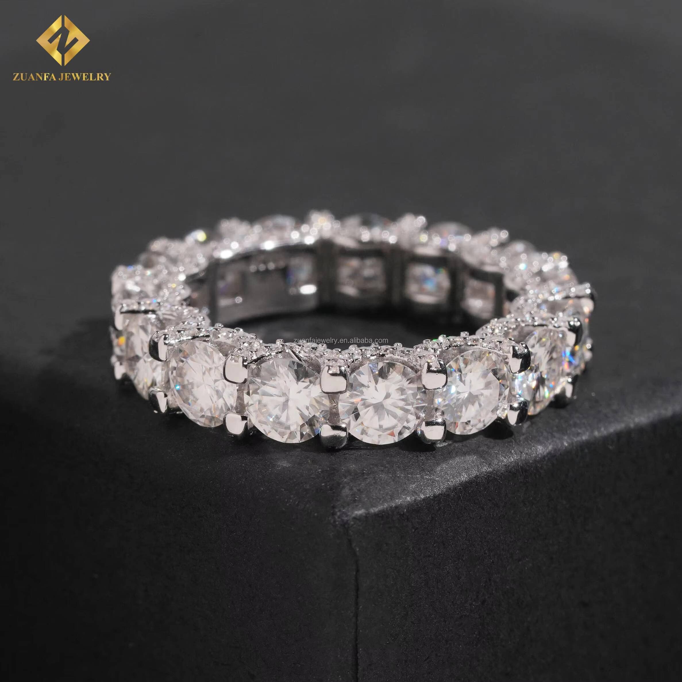 Bulk Stock New Arrivals Drop Shipping Luxury 925 Silver Unisex Iced Out 5mm VVS1 D Round Moissanite Eternity Band Ring With GRA