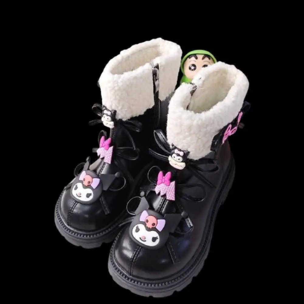 Sanrio Sanrios Kawaii Kuromi Girls Snow Boots Autumn Winter New Style Water Proof Ankle Length Cotton Shoes Child Martin Boots Sneakers H251110
