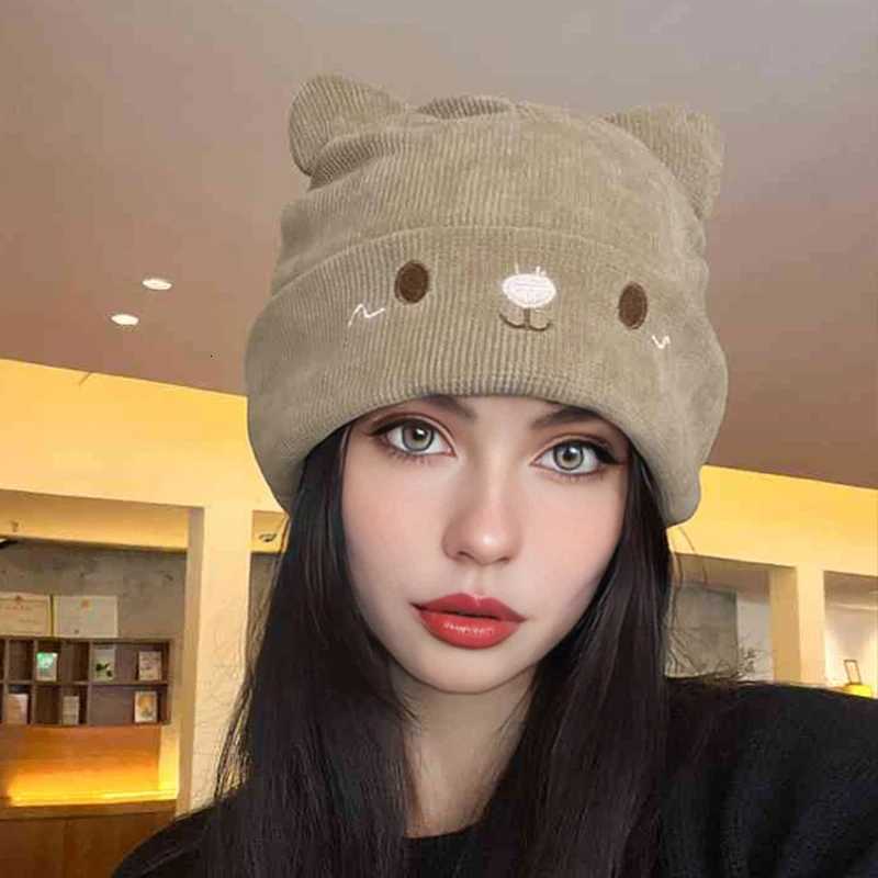 Knitted Cat Ear Little Devil Hat Women Kawaii Winter Beanie Female CapsXJ251110