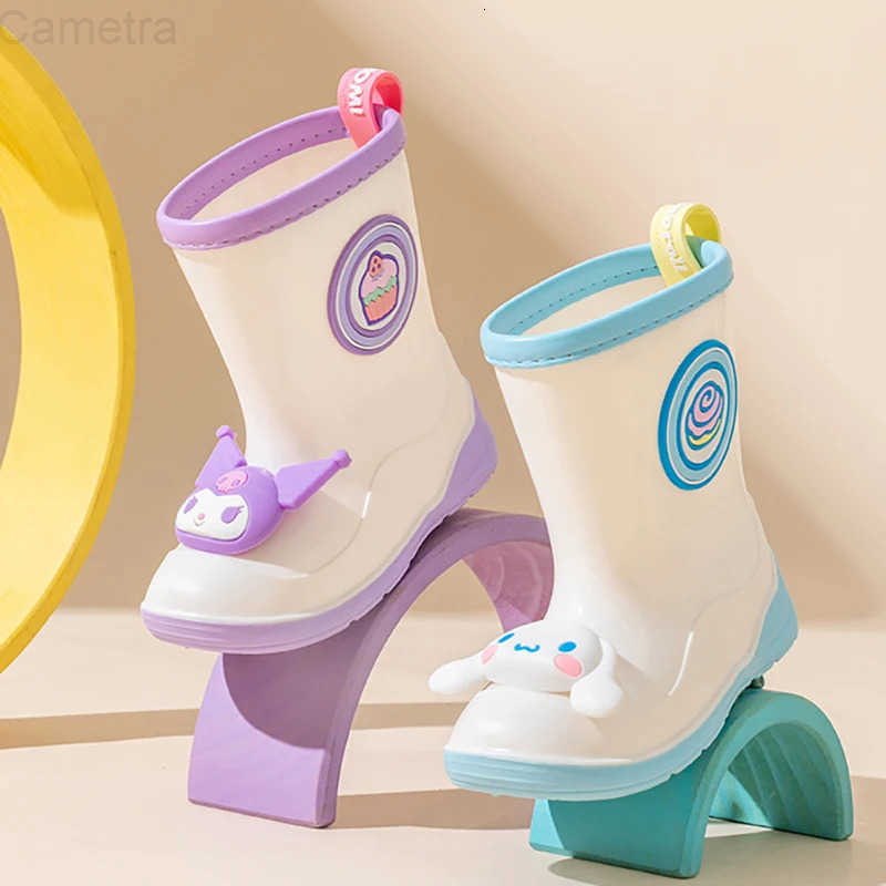 Sanrio Childrens Rubber Boots By Cute Macaron Color Scheme Kuromi Melody Kitty Rain Boots Outdoor Non-slip Waterproof Shoes H251110