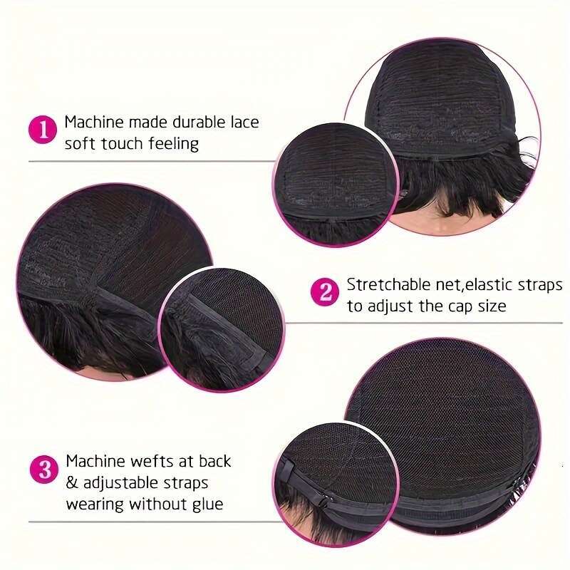 Women's Short Bob Afro Pixie Cut Bangs - 100% Human Hair 200% Density Bouncy Curls, Glueless No Lace Front Wig With Natural Base Light Brown High