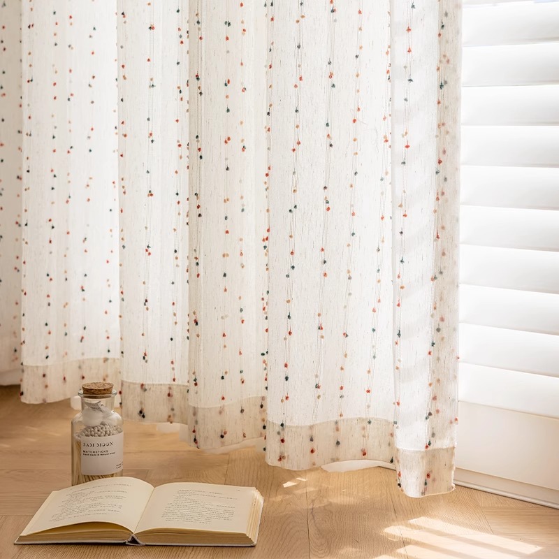 T0006 Rainbow Sugar Beans Cartoon Linen Gauze Window Gauze Curtain Childlike Girl Cute Small Fresh Princess Curtain