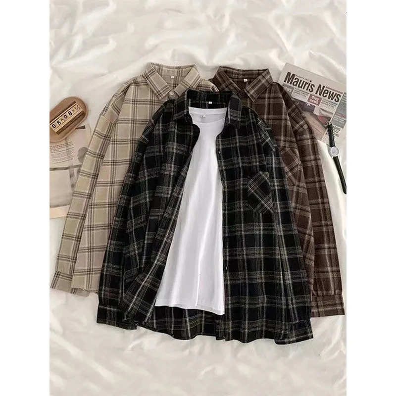 MEXZT retro oversized plain weave shirt womens street clothing long sleeved shirt Harajuku Korean style loose pocket casual full matching top 250409