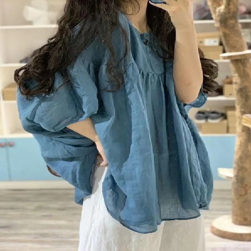Summer Solid Color Fashion Batwing Sleeve Womens High Street Casual Loose Rally Retro Fiberfrax Full Match Top 250410