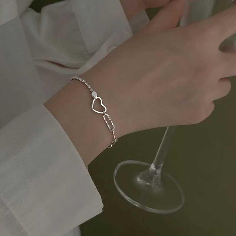 FOXANRY Silver Color Bracelet for Women New Trendy Elegant Sweet Sparkling Splicing Chain Hollow LOVE Heart Bride JewelryT251110