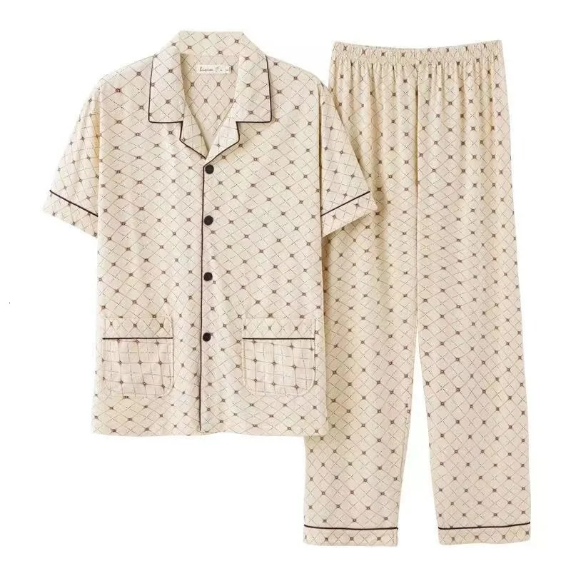 100% pure cotton button up top and pants mens plus size pajamas casual simple and fashionable youth pajamas 250410