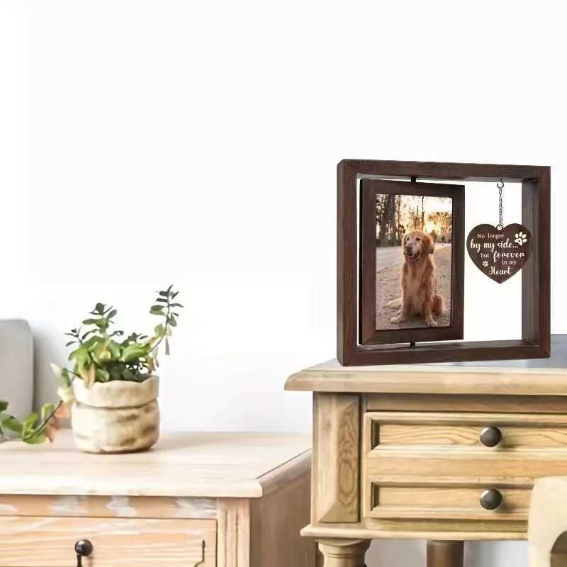 Dog Rotating Pet Commemorative Gift Wooden Double-sided Photo Frame Table Decoration L251110 H260306