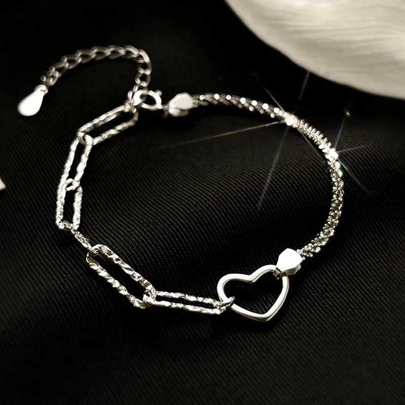 FOXANRY Silver Color Bracelet for Women New Trendy Elegant Sweet Sparkling Splicing Chain Hollow LOVE Heart Bride JewelryT251110