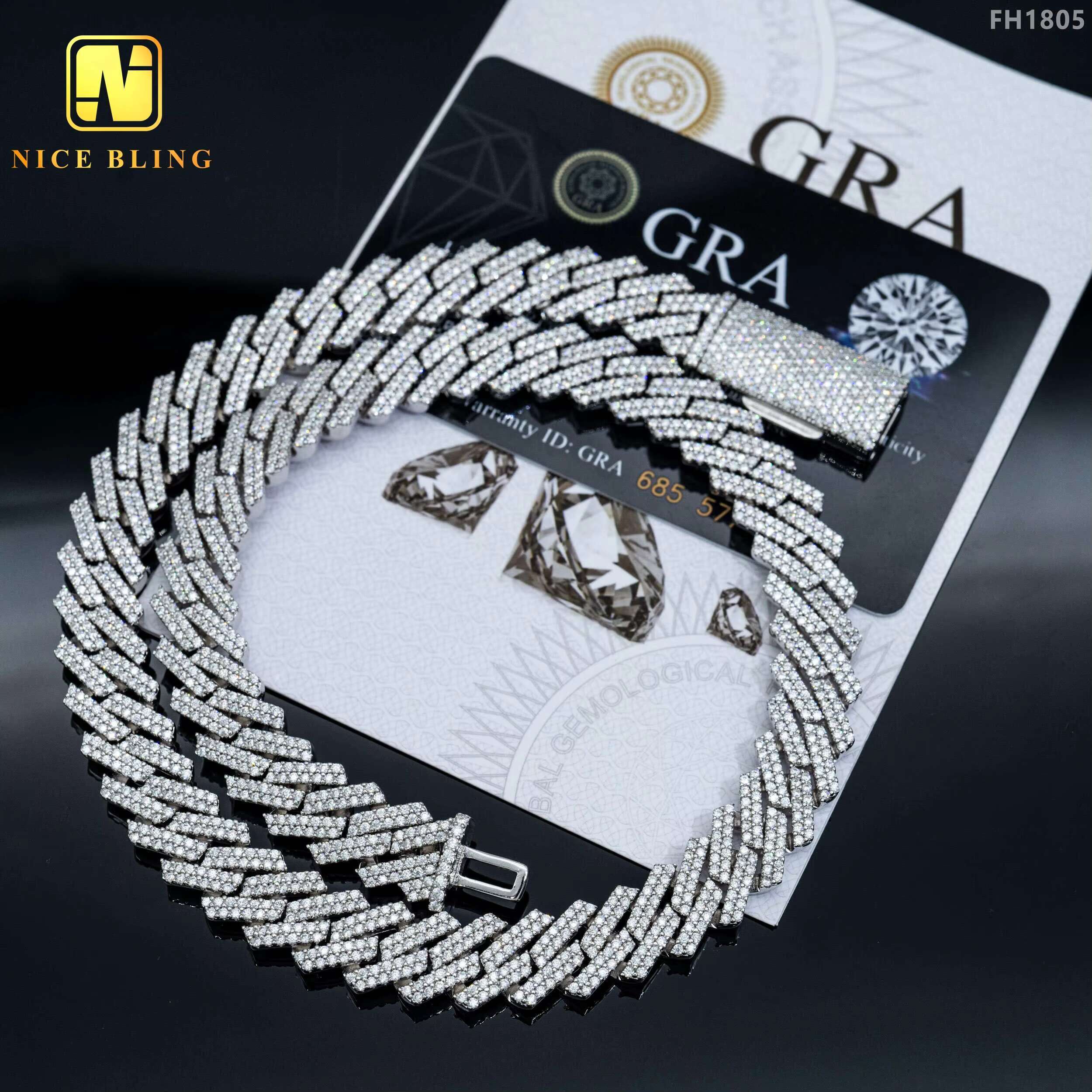 Iced Out Miami Cuban Chain Hip Hop Jewelry Necklace S925 Moissanite Diamond Cuban Link Chain 12mm sharp Cuban Necklace Bracelet