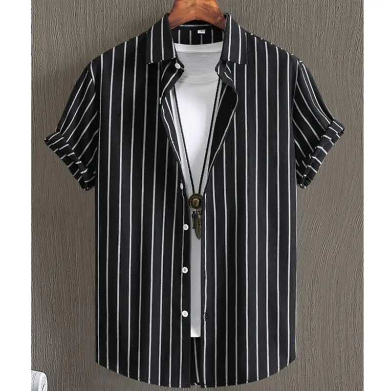 Hawaiian mens shirt 3D striped print high-quality mens clothing loose and excessive summer casual short sleeved bloom X250410